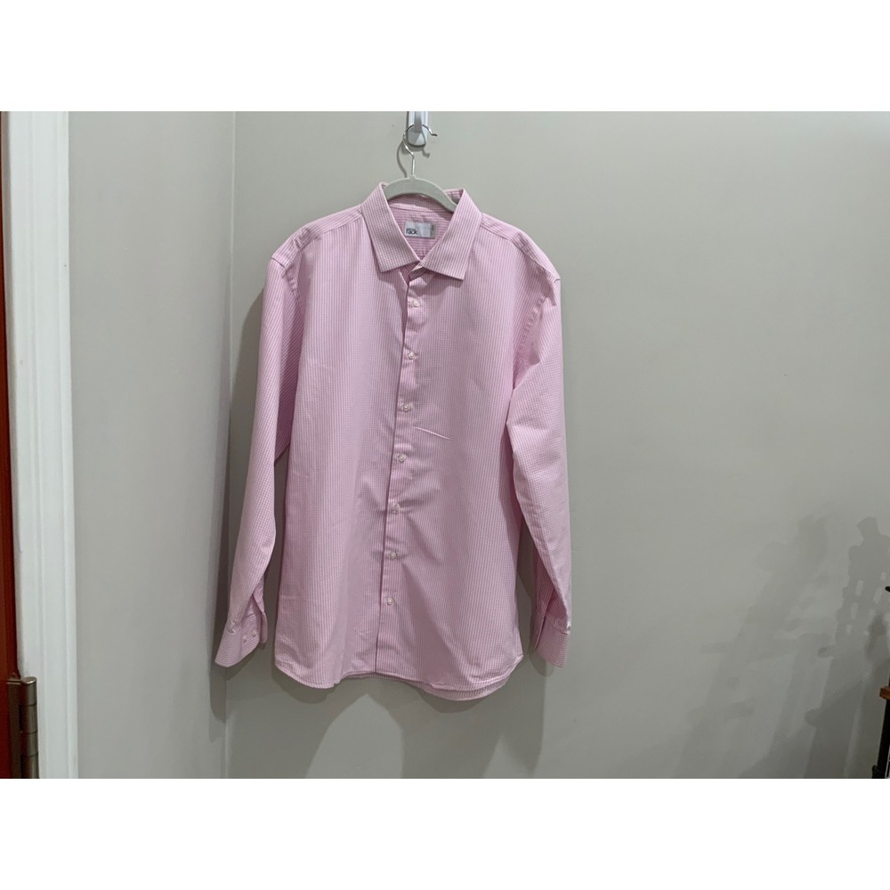 Nordstrom Rack Mens Pink G Trim Fit Dress Shirt 17.5 34/35 Cotton Long Sleeve
